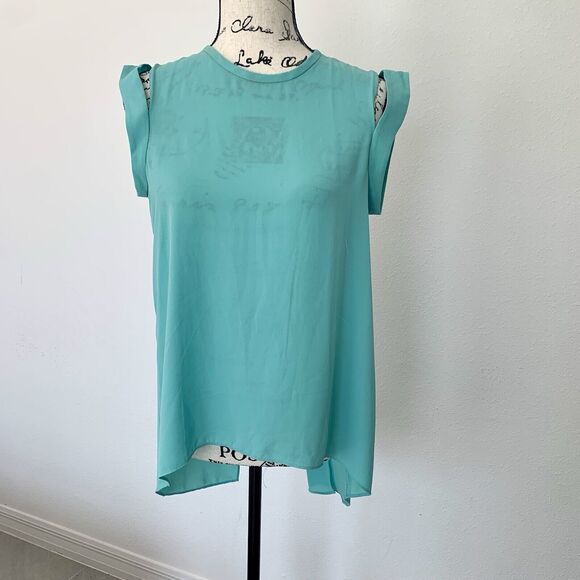 bcbg maxazria Chiffon Baby Blue Blouse Size XXS Open Back - Picture 1 of 5